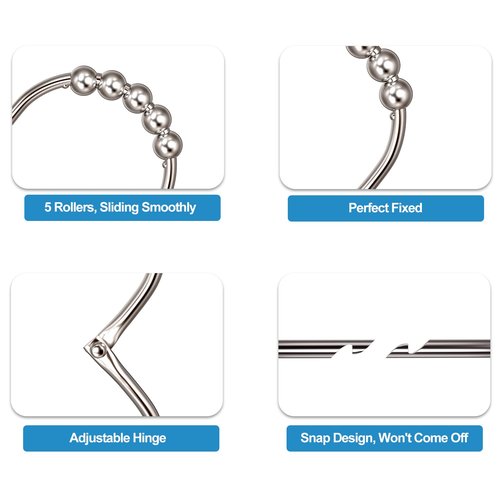 MENGJINGO 12PCS Wide Shower Curtain Hooks Rings, Rust Proof Stainless Steel, Heavy Duty Shower Hooks Rings for Bathroom Shower Rods Curtains Liners, Easy Glide Rollers, Set of 12,Chrome