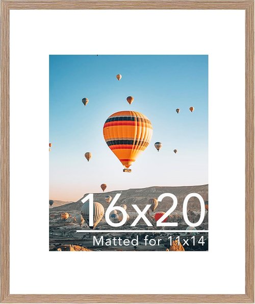 JCJMY 16x20 Picture Frame - Rustic Brown Wall Display for 11x14 Photos with Mat or 16x20 Without Mat