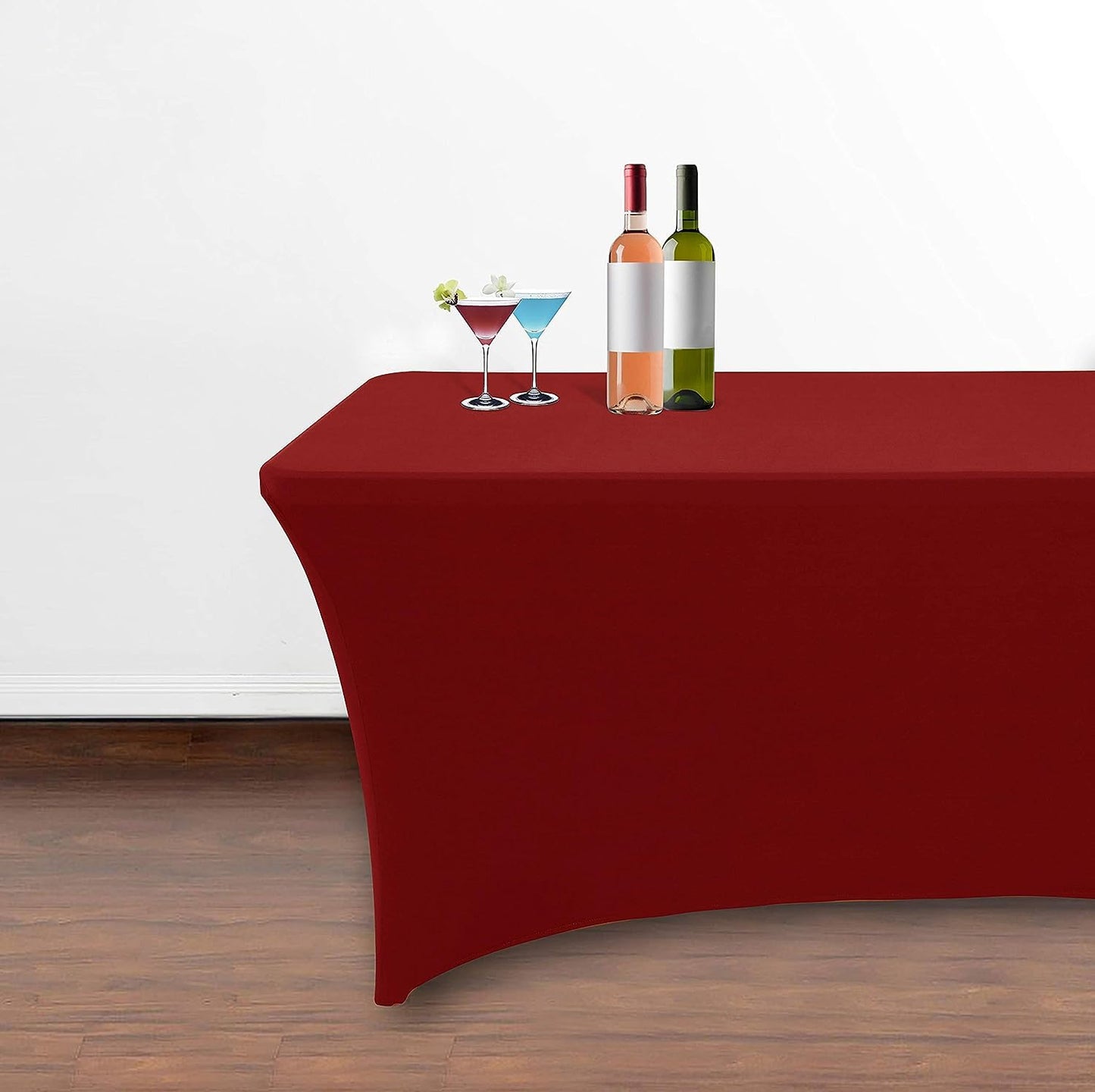 Obstal 4Ft Stretch Spandex Table Cover for Standard Folding Tables - 2 Pack Universal Rectangular Fitted Tablecloth for Party, Banquet, Events, Trade Show (Dark Red, 48L x 24W x 30H Inches)