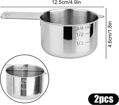 Skiennix Stainless Steel Measuring Cups - 3/4 Cup Set for Cooking & Baking | Dual Metric & US Measurements