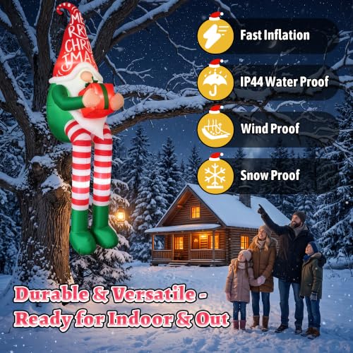 8FT Christmas Inflatable Sitting Gnome Outdoor Decor with LED Lights - Holiday Yard Decoration