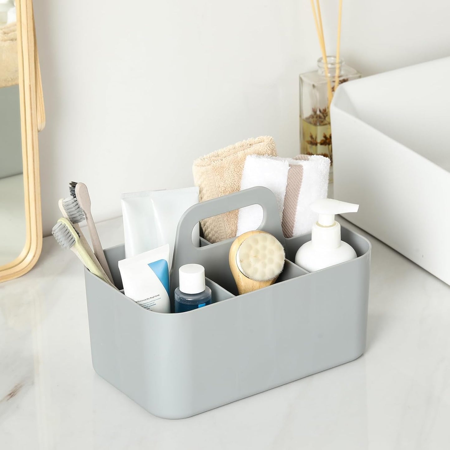 Multiuse Caddy Organizer by [Brand Name] - Portable Tote Bin for Art, Makeup & Office Supplies - Grey