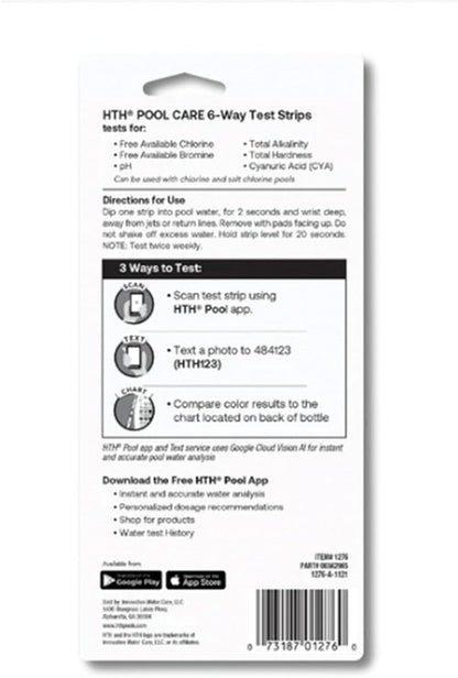 HTH 1274 Multi-Purpose 6-Way Test Strips - Accurate Swimming Pool Chemical Tester, 30 Count