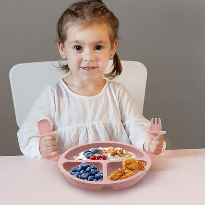 Eascrozn Toddler Plates - 3 Pack Divided Suction Plates | Food-Grade Silicone, BPA-Free, Non-Slip, Microwave & Dishwasher Safe