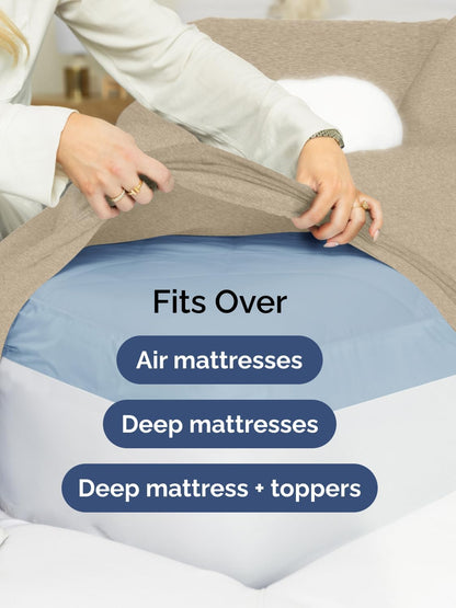 Skiennix Extra Deep Twin XL Sheet Set - 4-Piece Breathable Cooling Bedding - Soft, Wrinkle-Free, Heathered Beige