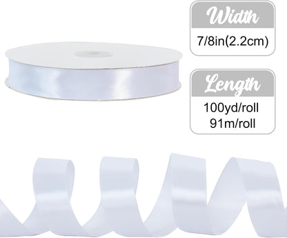 TONIFUL 7/8 Inch x 100yds White Satin Ribbon Thin Solid Frabic Ribbons for Gift Wrapping, DIY Crafts Bows, Invitations, Floral Bouquets, Christmas Wedding Party Valentine's Decor,Halloween