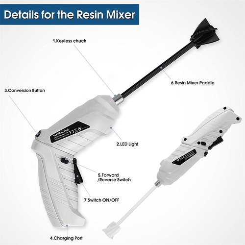Cordless Hand Mixer, Handheld Resin Mixer, Brushless impusion Lithium Electric Drill, Rechargeable Hand Drill, Epoxy Resin Mixer with 2 Paddles
