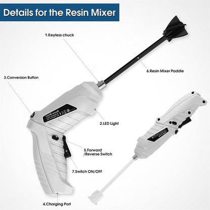 Cordless Hand Mixer, Handheld Resin Mixer, Brushless impusion Lithium Electric Drill, Rechargeable Hand Drill, Epoxy Resin Mixer with 2 Paddles