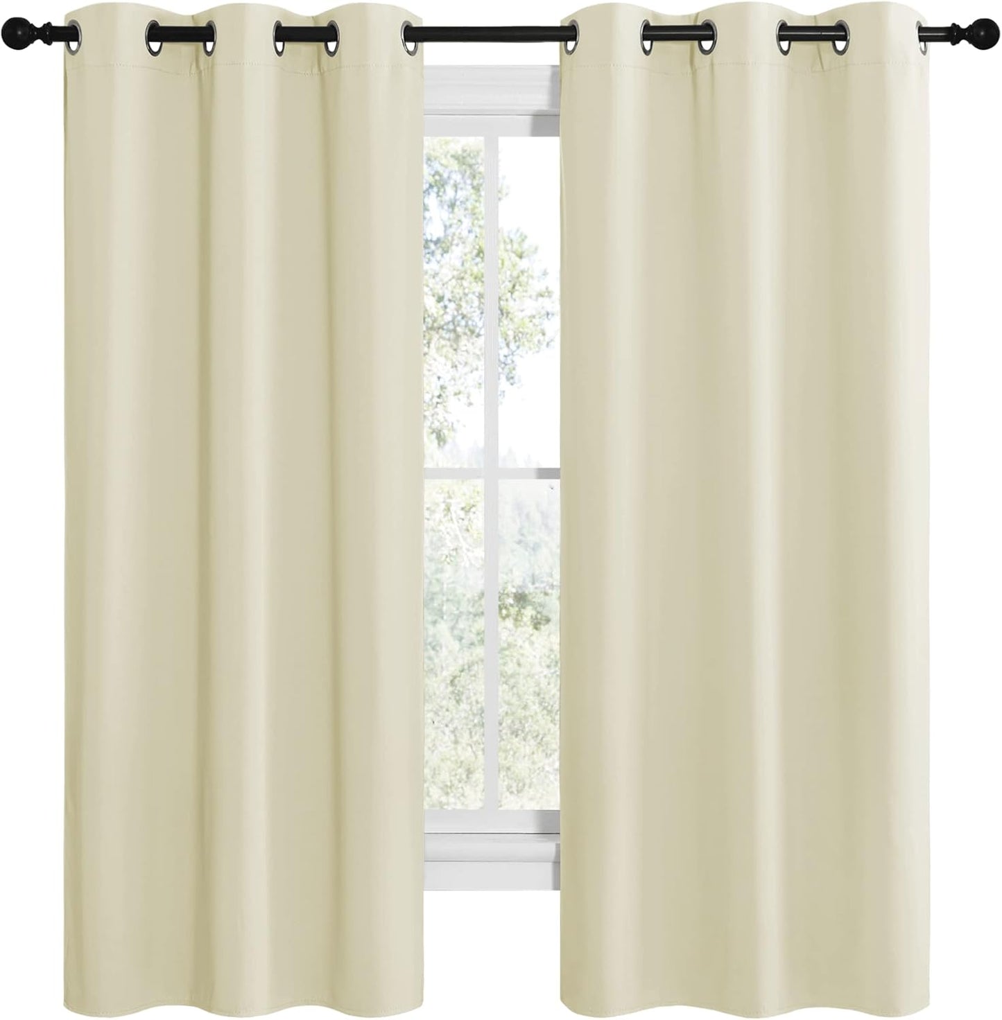 NICETOWN Kitchen Curtains - Thermal Insulated Grommet Draperies for Room Darkening | Beige, 2 Panels (W42 x L68 inches)