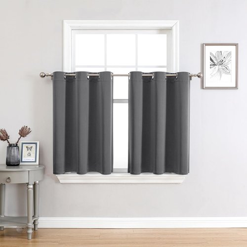 ChrisDowa Small Window Curtains - 36-Inch Grommet Thermal Insulated Room Darkening Panels | Grey (2 Panels, 52 x 36 Inch)