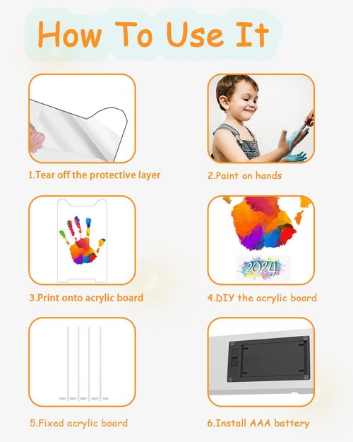 Family Handprint Kit with Light, Baby Hand and Footprint Kits, Family Gifts Keepsake for New Parent and Newborn, Cat Design