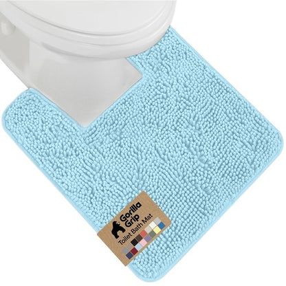 GORILLA GRIP Plush Absorbent Shaggy Chenille Bath Rug Mat for Square Toilet Base with Rubber Backing, Machine Washable Rugs, Soft Microfiber Contour Mats for Toilets, Bathroom Decor, Sky