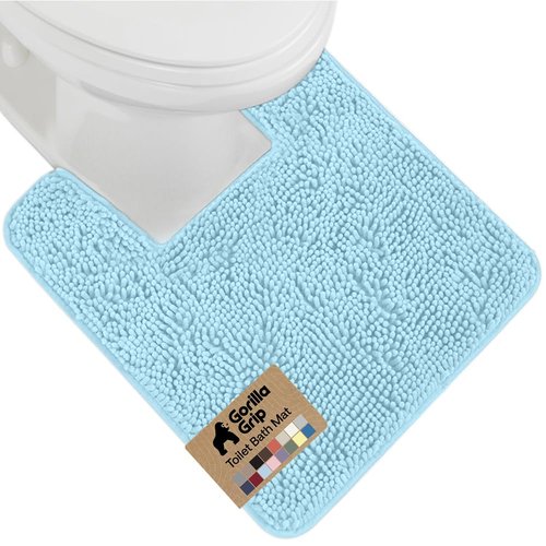 GORILLA GRIP Plush Absorbent Shaggy Chenille Bath Rug Mat for Square Toilet Base with Rubber Backing, Machine Washable Rugs, Soft Microfiber Contour Mats for Toilets, Bathroom Decor, Sky