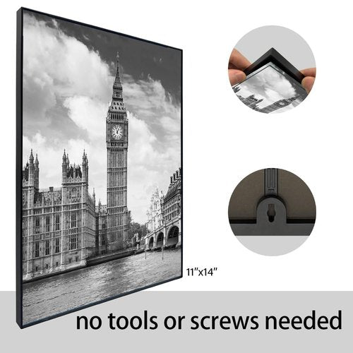GOmaize Front Loading Black Picture Frame 11x14 Set of 3 Wall and Table Mounting