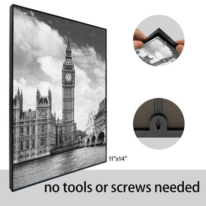 GOmaize Front Loading Black Picture Frame 11x14 Set of 3 Wall and Table Mounting