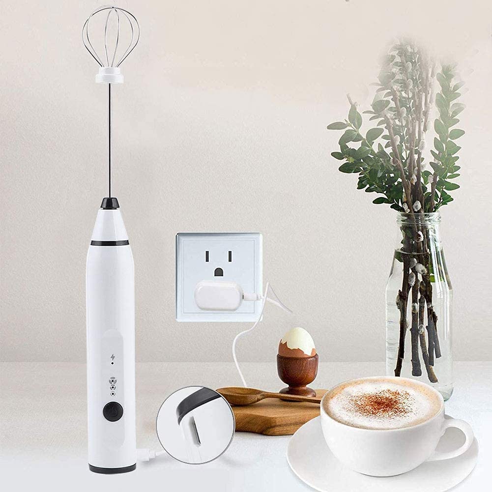 Rechargeable Milk Frother Handheld Electric Foam Maker with 2 Stainless whisks, 3-Speed Adjustable Mini Blender Perfect for bulletproof coffee,Egg Mix, Latte Coffee Cappuccino, Hot Chocolate Matcha