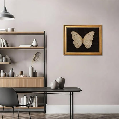 Gold Framed Vintage Butterfly Canvas Print - Elegant Dark Moody Wall Art for Living Room | 12x16 Inch