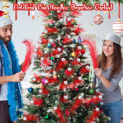 Red Christmas Tree Pick Ornaments Stems - 17 Inch Holiday Decor Set