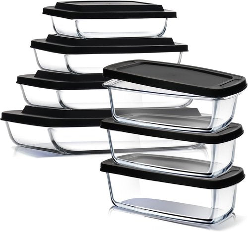 EATEX Glass Food Storage Containers Set - 7-Pack Baking Dishes with Lids | Oven, Microwave & Freezer Safe