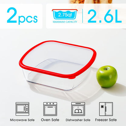 NUTRIUPS 9x9 Square Glass Baking Dish Set - Large 2.75QT Oven Safe with Lid | Red, 2 Pack