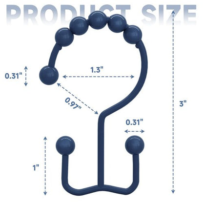 Titanker Shower Curtain Hooks Rings, Rust-Resistant Metal Double Glide Shower Hooks for Bathroom Shower Rods Curtains, Set of 12 Hooks - Navy Blue