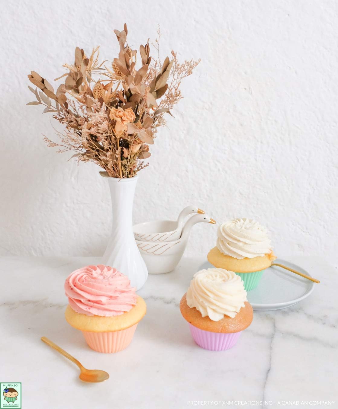 XNM Creations Silicone Cupcake & Muffin Liner Molds - Premium Grade Baking Cups, Pastel, Pack of 24