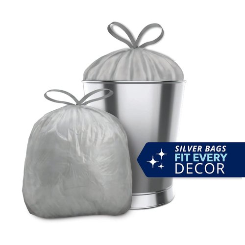 Color Scents Small Trash Bags - 4 Gallon Drawstring Bags with Microban | Silver, 200 Count