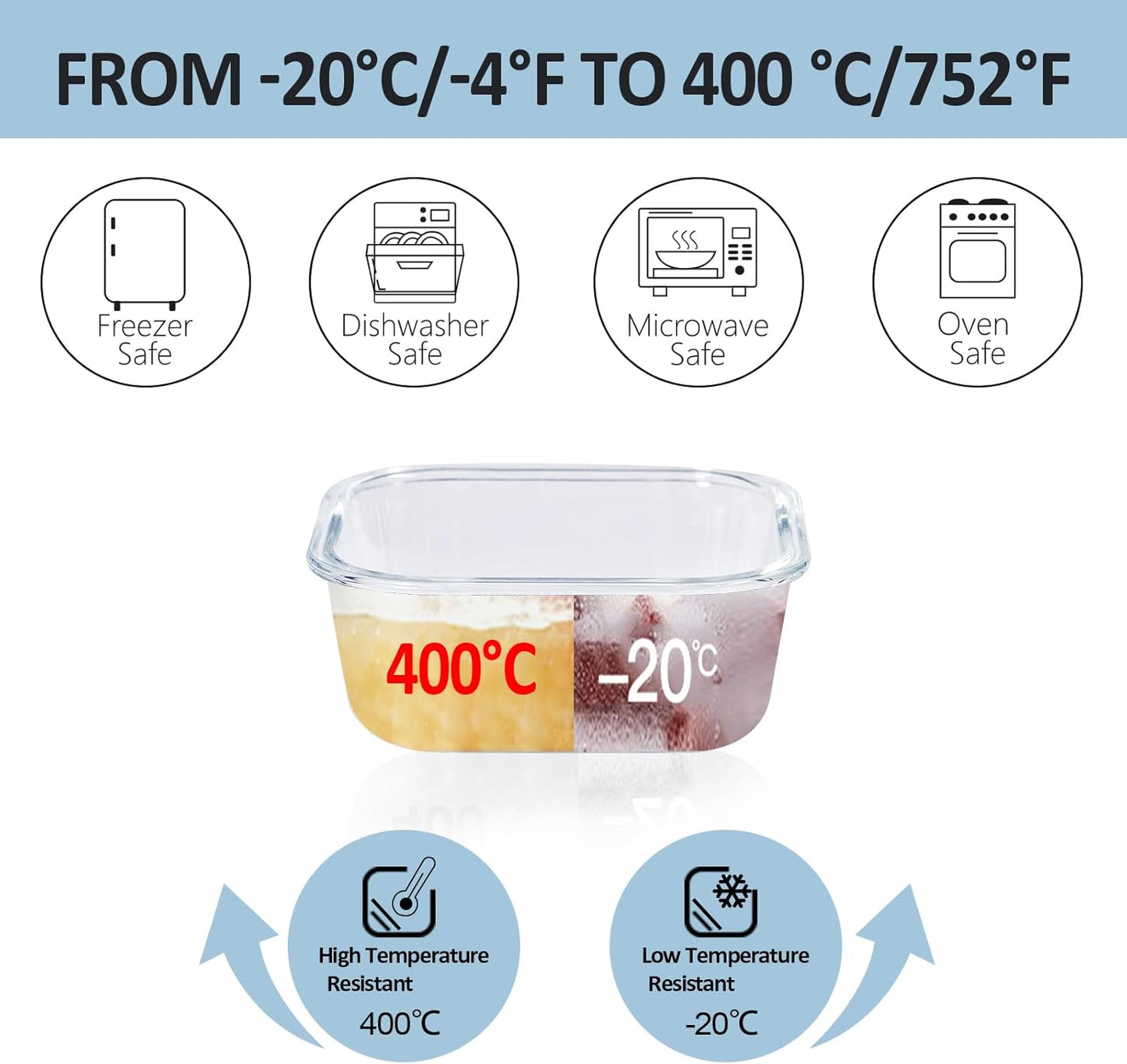 Regine Switzerland Glass Food Storage Containers - Airtight & Leak Proof, 4 Pack, BPA Free, Grey