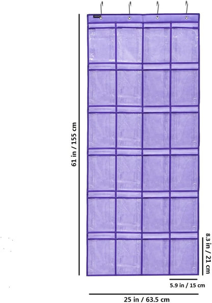 Skiennix Modern Over-The-Door Shoe Rack Organizer - 24 Clear PVC Pockets, Purple