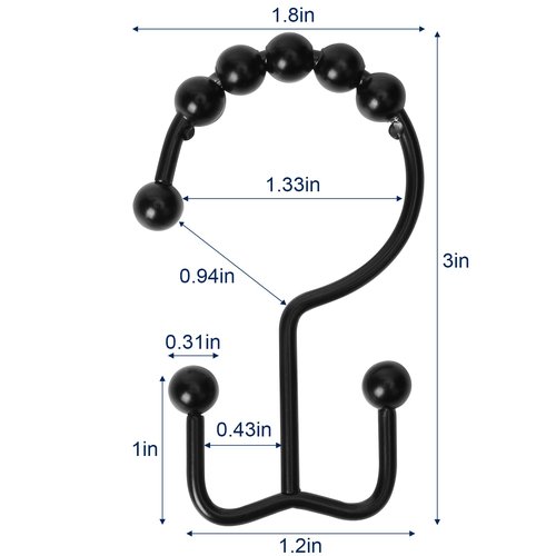 Gidse Shower Curtain Hooks,Sturdy Stainless Steel Double Sided Shower Hooks Rings for Bathroom Shower Curtain Rods Curtains Set of 12 Hooks - Matte Black
