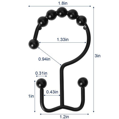 Gidse Shower Curtain Hooks,Sturdy Stainless Steel Double Sided Shower Hooks Rings for Bathroom Shower Curtain Rods Curtains Set of 12 Hooks - Matte Black