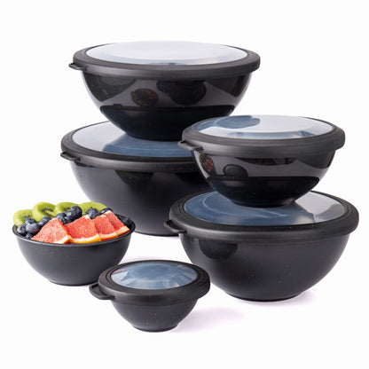 COOK WITH COLOR Mixing Bowls with TPR Lids - 12 Piece Plastic Nesting Bowls Set includes 6 Prep Bowls and 6 Lids, Microwave Safe (Speckled Black)