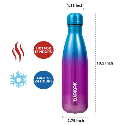 BJPKPK Insulated Water Bottles -17oz/500ml -Stainless Steel Water bottles, Sports water bottles Keep cold for 24 Hours and hot for 12 Hours,Freeze burn