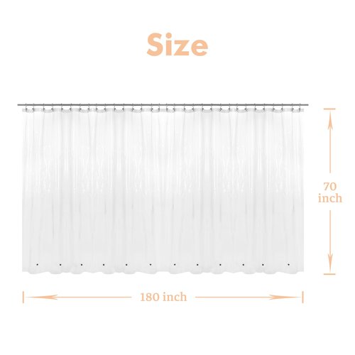 Mrs Awesome Clawfoot Tub Shower Curtain or Liner with 12 Magnets - Free 36 Hooks Included, Waterproof PEVA, 180" x 70", Clear