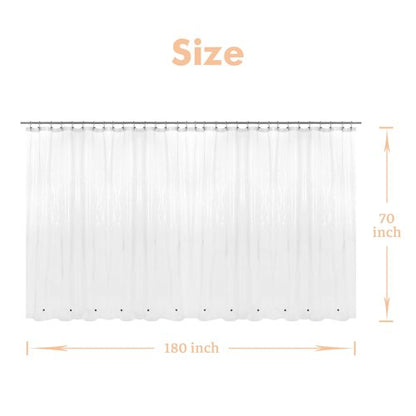 Mrs Awesome Clawfoot Tub Shower Curtain or Liner with 12 Magnets - Free 36 Hooks Included, Waterproof PEVA, 180" x 70", Clear
