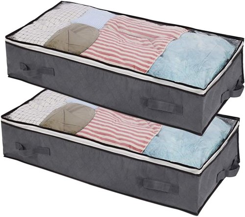 JERIA Large Underbed Storage Bags - 2 Pack Organizer with 4 Handles & Clear Window | 40" L X 20" W X 7" H