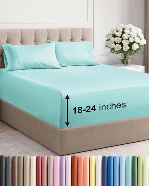 Extra Deep Twin Sheet Set - 4 Piece Breathable and Cooling Sheets - Hotel Luxury Bedding for Women, Men, Kids & Teens - Easy & Secure Fit - Soft, Wrinkle Free and Comfy - Extra Deep Pockets - Spa Blue