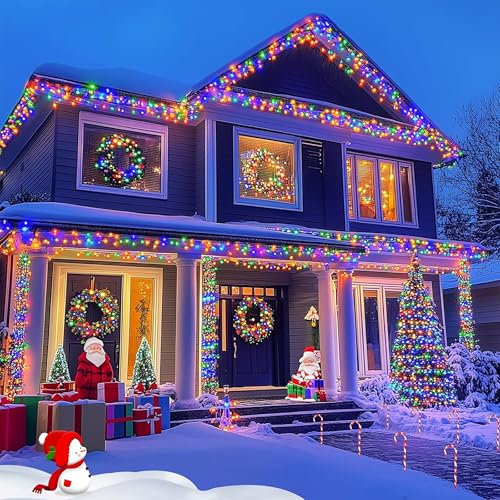 Multicolor Outdoor Christmas String Lights with Timer & Waterproof 8 Modes - 100 LED 2 Pack