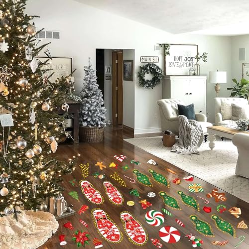Christmas Floor Decals 268PCS Peppermint Santa Footprints Party Decorations