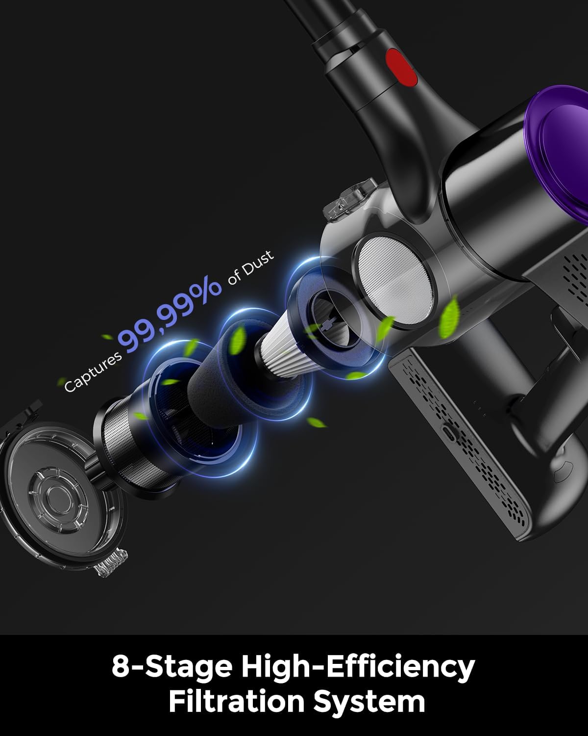 Skiennix Cordless Vacuum Cleaner - 500W, 45KPA Suction, 50Mins Runtime, LED Light, Lightweight for Pet Hair & Hard Floors