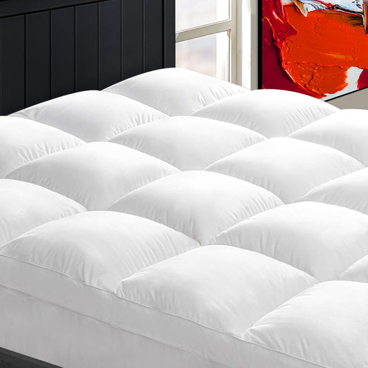 Regine Switzerland Queen Mattress Topper - Extra Thick Plush Pillow Top for Back Pain Relief - White