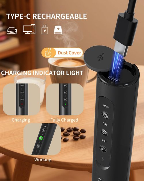 CIRCLE JOY Rechargeable Handheld Milk Frother - 3 Speeds, 3 Whisks & Stand | Perfect for Lattes, Cappuccinos & More