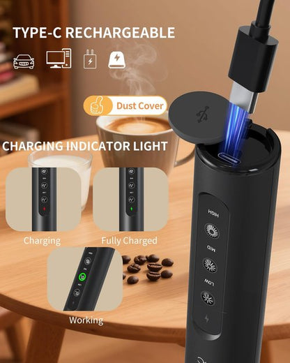 CIRCLE JOY Rechargeable Handheld Milk Frother - 3 Speeds, 3 Whisks & Stand | Perfect for Lattes, Cappuccinos & More
