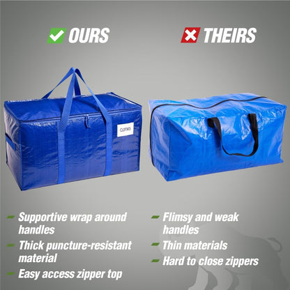 Rugged Rhino Heavy Duty Extra Large Moving Bags - Durable, Space-Saving Storage with Strong Handles & Zipper | Blue/Clear, 4 Pack