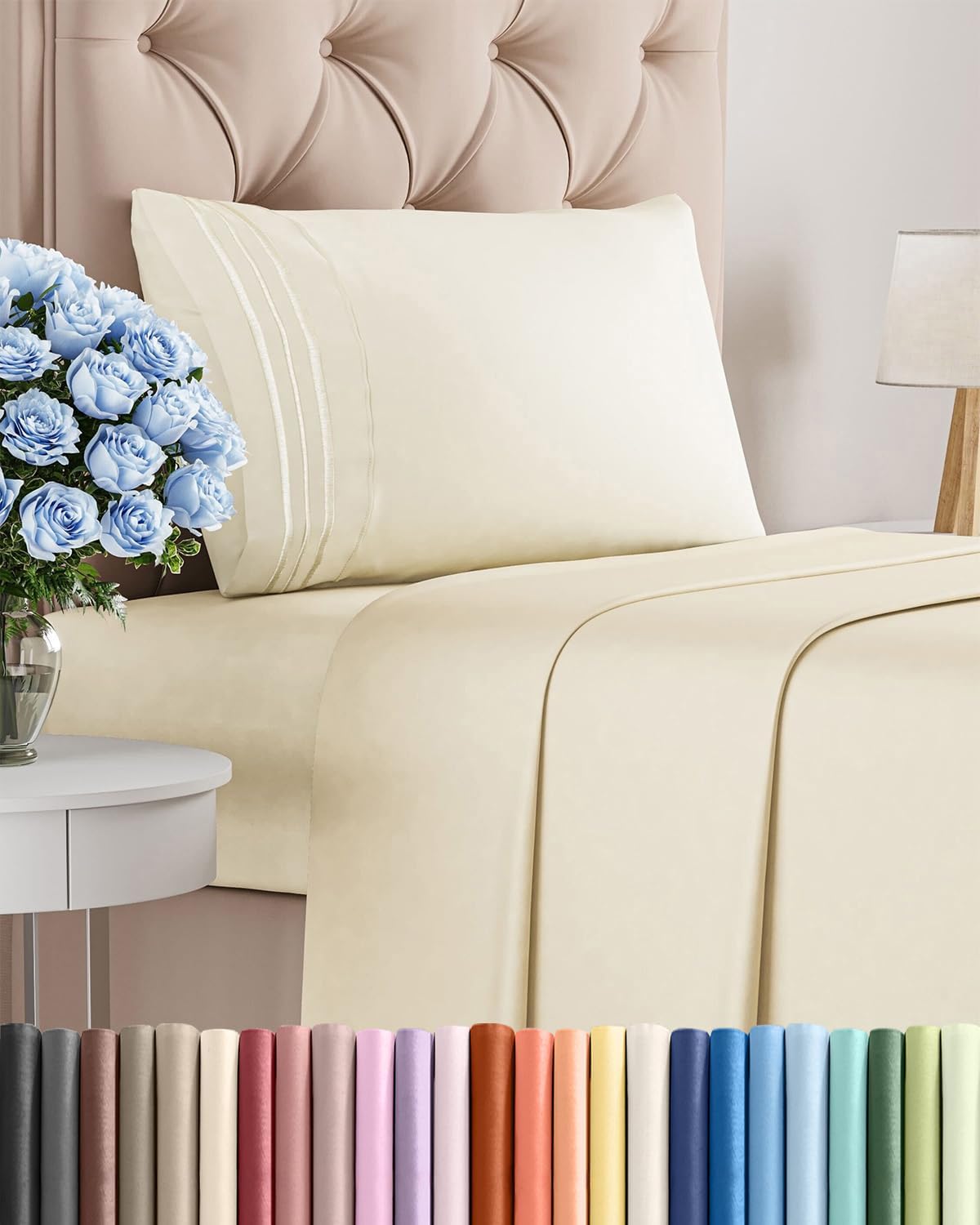 Comfy Twin Size 3-Piece Sheet Set by [Brand Name] - Breathable Cooling Bed Sheets | Ultra-Soft, Deep Pockets, Wrinkle-Free - Oeko-Tex Certified, Off White