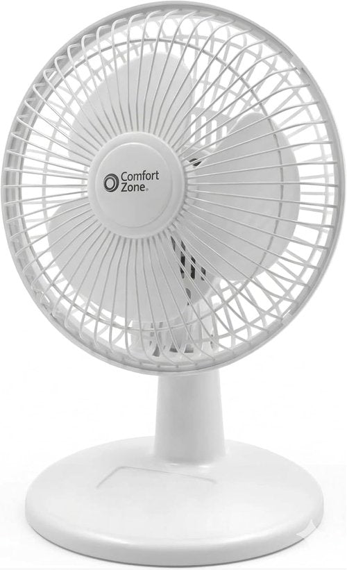Comfort Zone CZ6D 6" Quiet Portable Desk Fan - 2-Speed with Clip & Adjustable Tilt | White