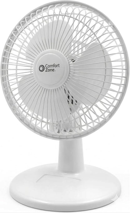 Comfort Zone CZ6D 6" Quiet Portable Desk Fan - 2-Speed with Clip & Adjustable Tilt | White
