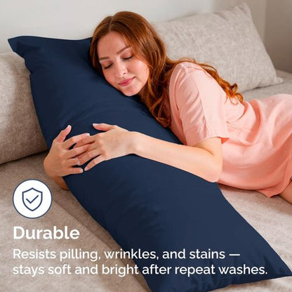 Body Pillowcases Set of 4-20x54 Long Body Pillow Case - Soft Body Pillow Cover for Sleeping & Side Sleepers - Comfy, Breathable & Fade Free - Machine Washable with Envelope Enclosure - (Navy Blue)