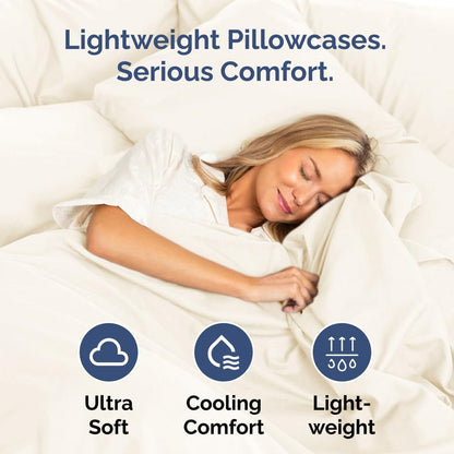 Skiennix Queen Pillow Cases Set of 2 - Ultra Soft Hotel Quality Covers - Wrinkle Free & Fade Resistant - Off White