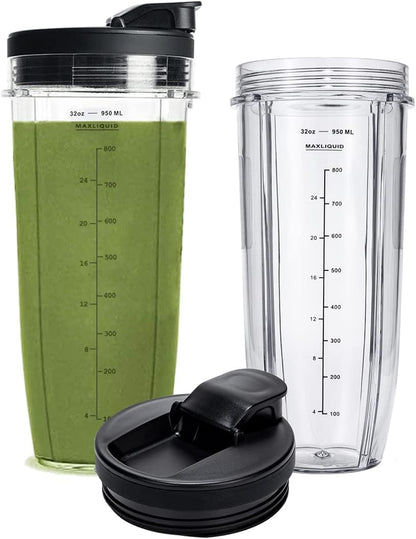 Ninja Nutri 32oz Replacement Cups - Upgraded Sip and Seal Lids for BN401, BN800 | 2 Pack